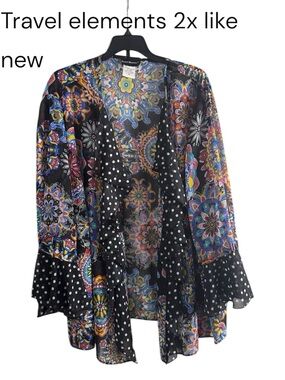 Travel Elements Black Floral & Polka Dot Sheer Kimono